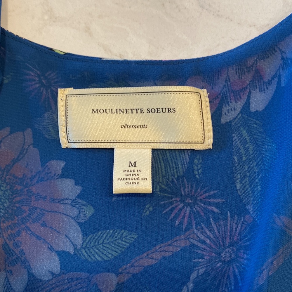 Anthropologie Moulinette Soeurs blue floral silk mini dress with pockets Medium - Picture 5 of 6